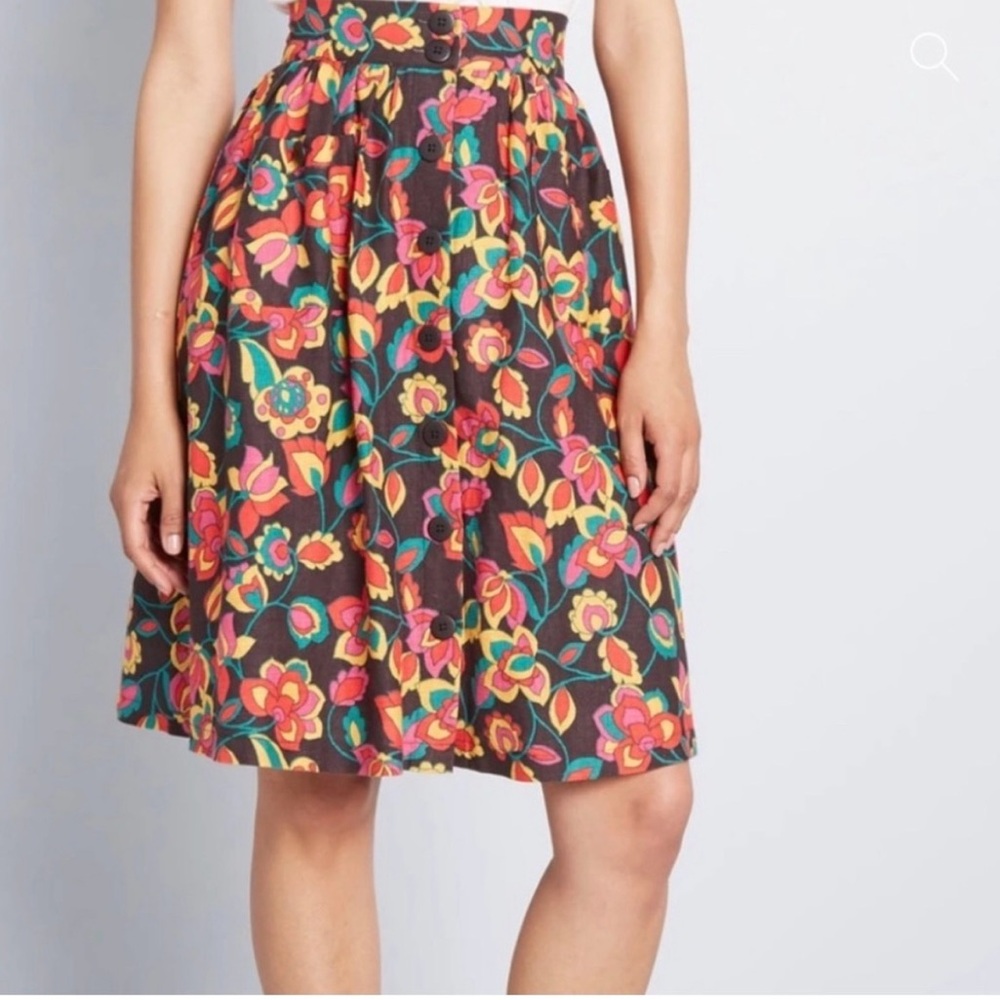 Modcloth Vibrant Floral A-Line Skirt - Black and Multicolor